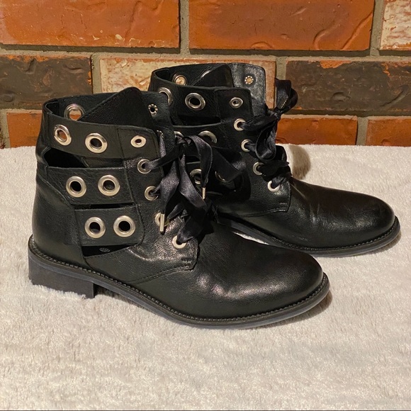 Unique Black Leather Italian Combat Boots - Picture 1 of 10
